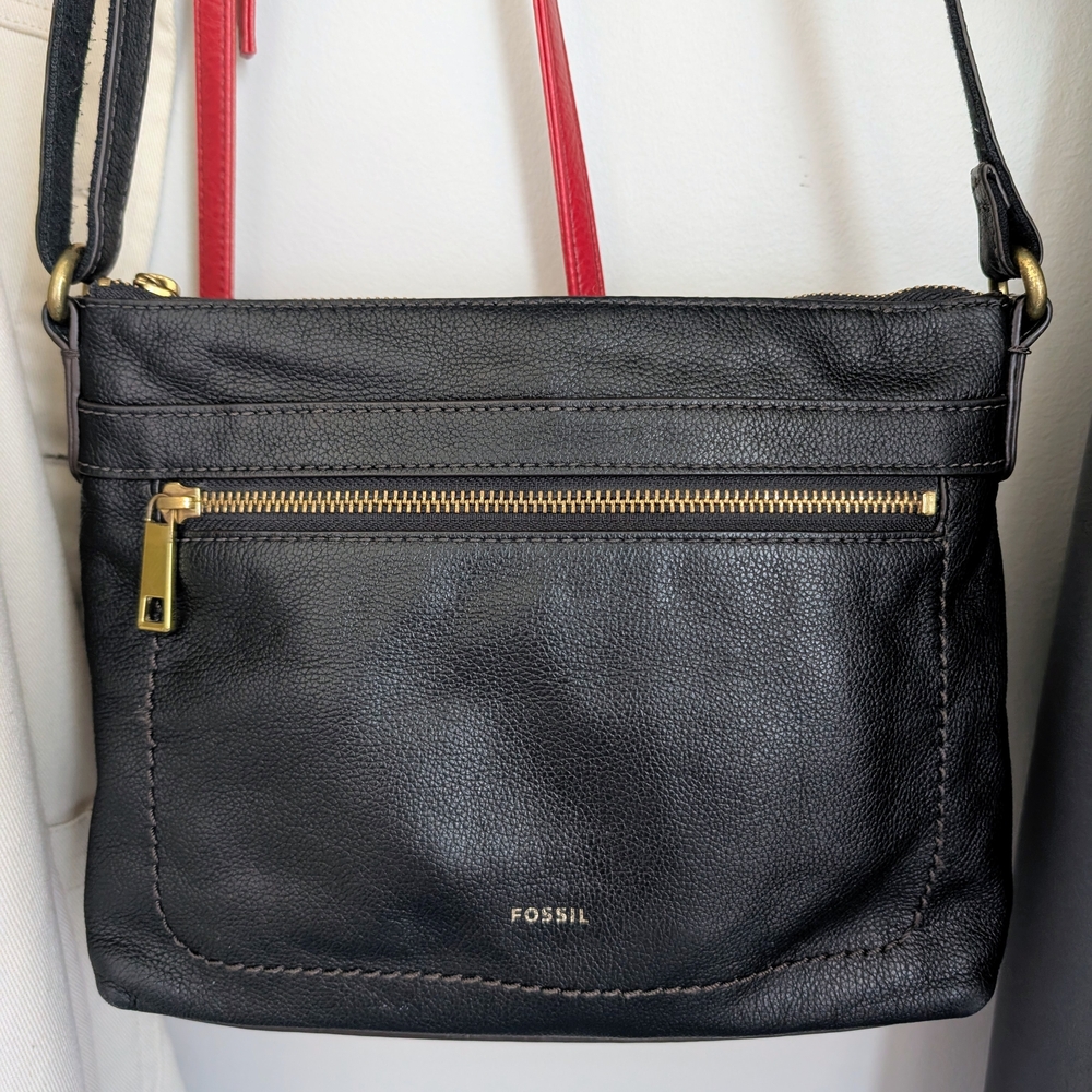 Fossil Black Leather Crossbody Bag